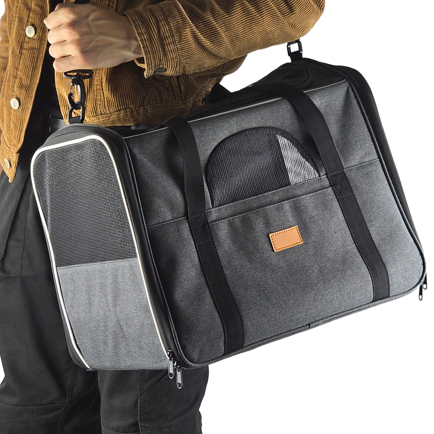 iCan Deluxe Pet Carrier – Dark Grey Premium Canvas Travel Bag