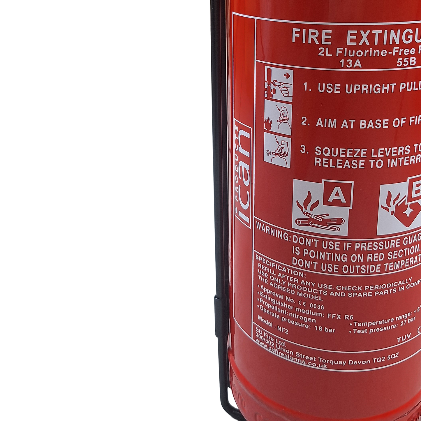 iCan 2 Litre Fluorine-Free Foam Fire Extinguisher - SD Fire Alarms