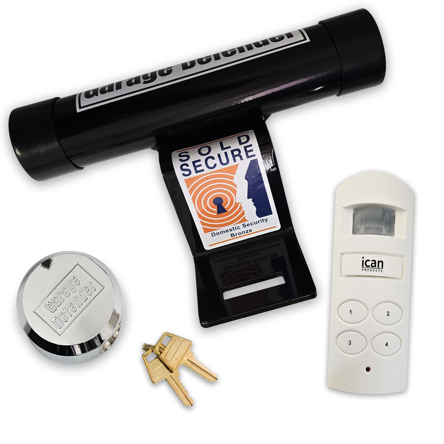 iCan Products MA20 Motion Sensor Alarm & Garage Defender Master Bundle, 130dB Wireless Security Alarm with Flashing Lights and Heavy-Duty Garage Padlock, Complete Security Solution for Garages